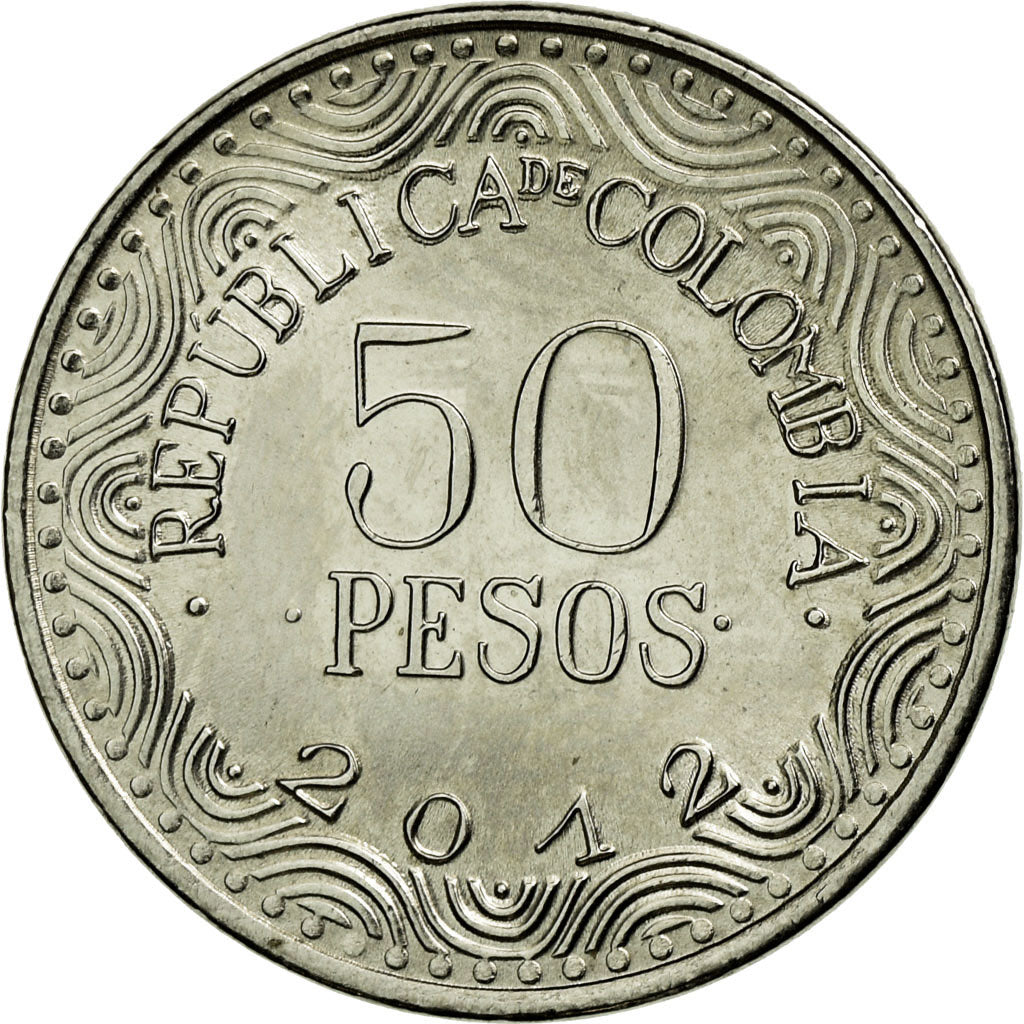 Coin, Colombia, 50 Pesos, 2012, AU(55-58), Nickel plated steel, KM:295