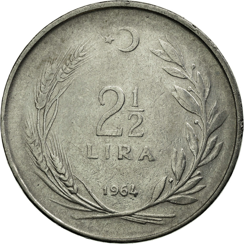 Moneta, Turchia, 2-1/2 Lira, 1964, BB, Acciaio inossidabile, KM:893.1