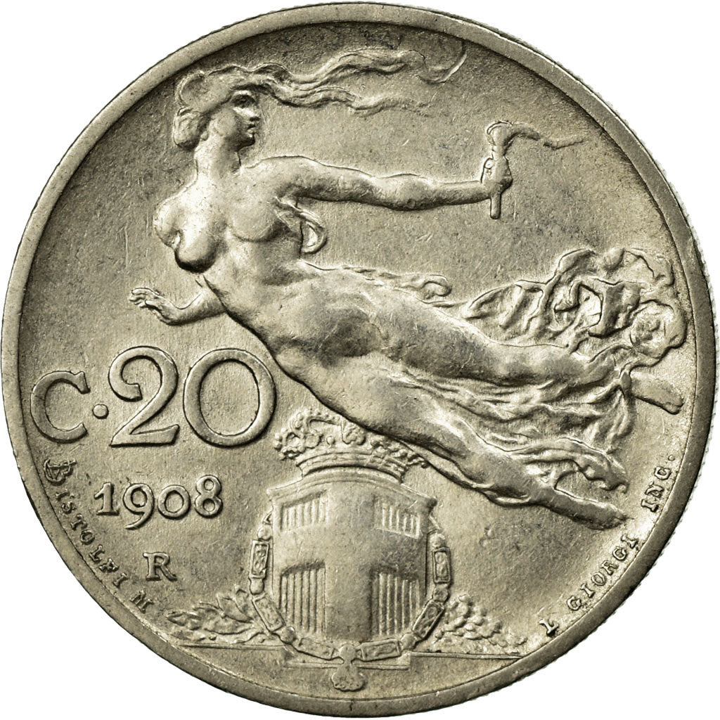 Monnaie, Italie, Vittorio Emanuele III, 20 Centesimi, 1908, Rome, SUP, Nickel
