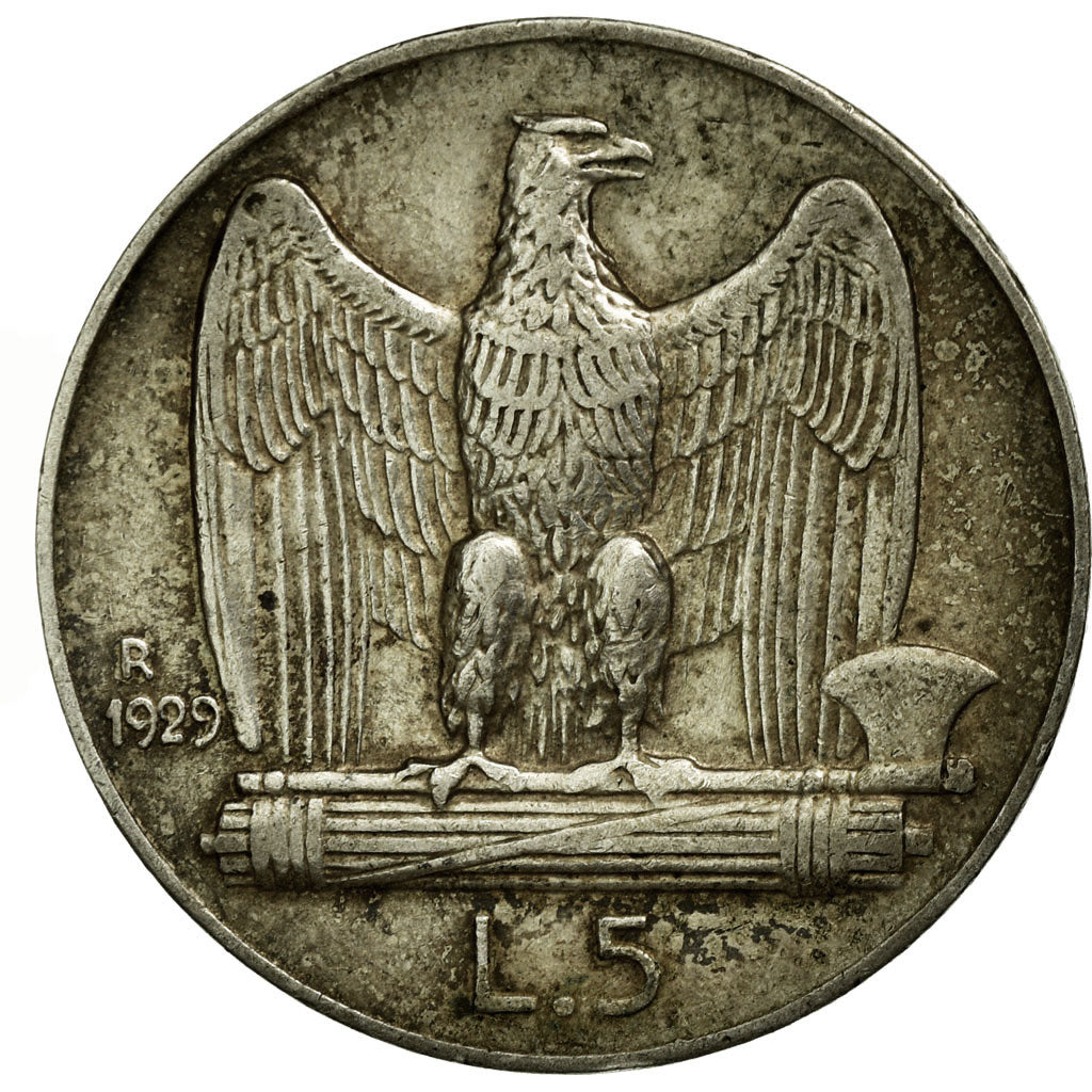 Coin, Italy, Vittorio Emanuele III, 5 Lire, 1929, Rome, EF(40-45), Silver