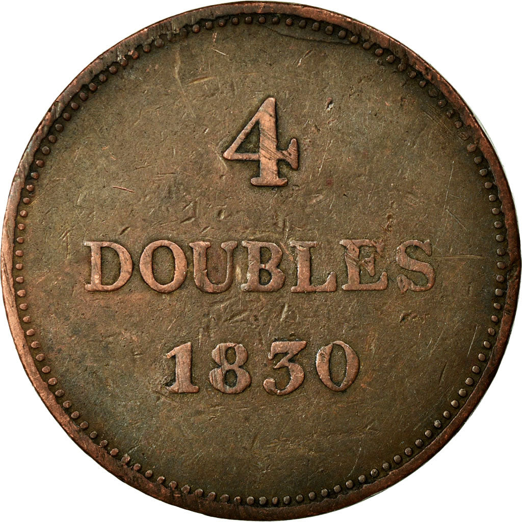 Coin, Guernsey, 4 Doubles, 1830, Heaton, VF(30-35), Copper, KM:2