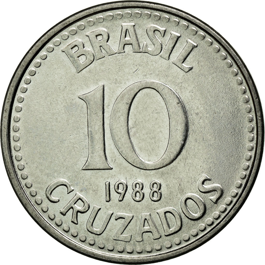 Moneda, Brasil, 10 Cruzados, 1988, SC, Acero inoxidable, KM:607