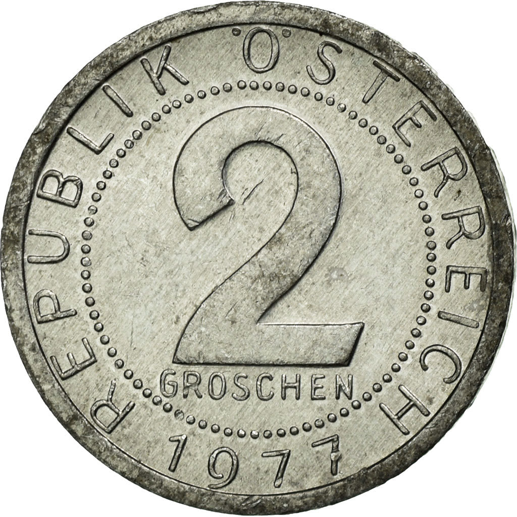 Coin, Austria, 2 Groschen, 1977, EF(40-45), Aluminum, KM:2876