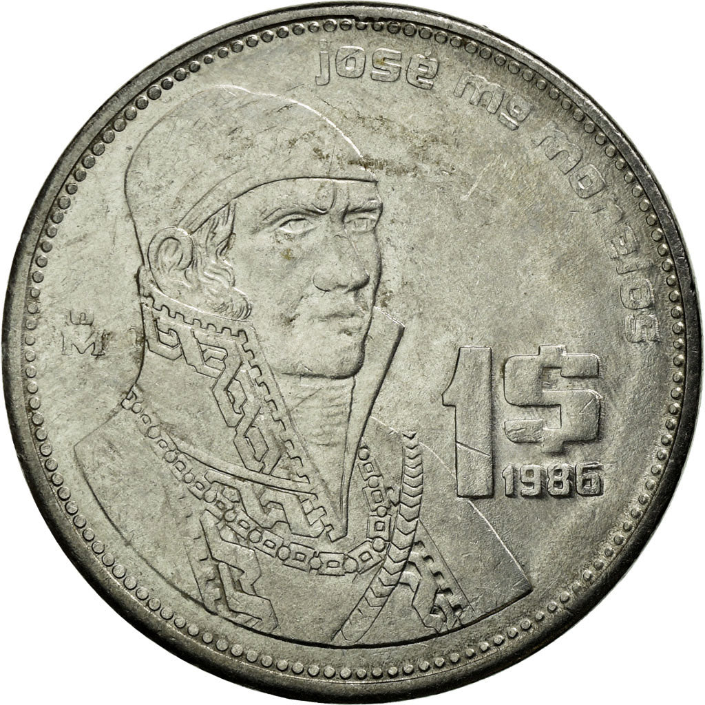Moneta, Mexico, Peso, 1986, Mexico City, MS(63), Stal nierdzewna, KM:496
