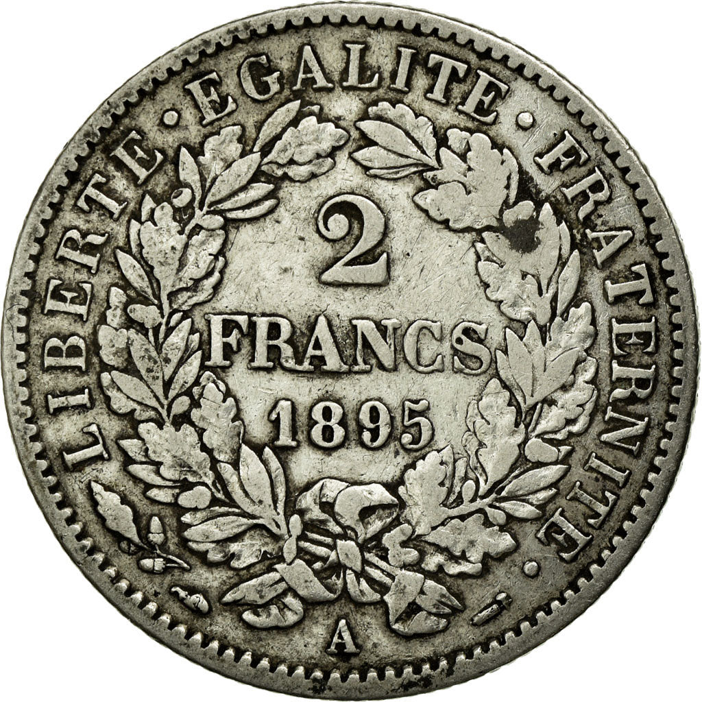 Moneta, Francia, Cérès, 2 Francs, 1895, Paris, BB, Argento, KM:817.1