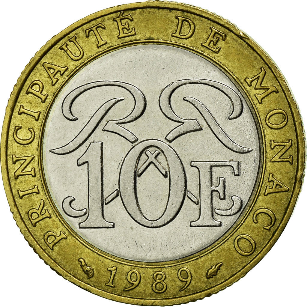 Coin, Monaco, Rainier III, 10 Francs, 1989, EF(40-45), Bi-Metallic, KM:163