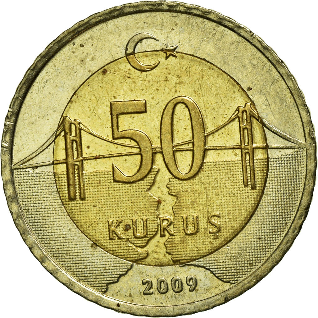 Monnaie, Turquie, 50 Kurus, 2009, TB+, Bi-Metallic, KM:1243