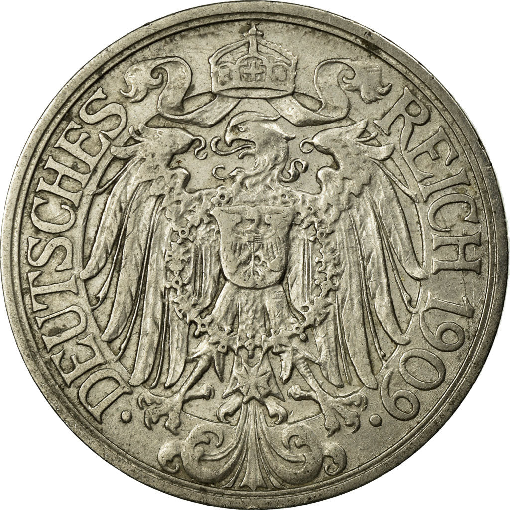 Coin, GERMANY - EMPIRE, Wilhelm II, 25 Pfennig, 1909, Stuttgart, EF(40-45)
