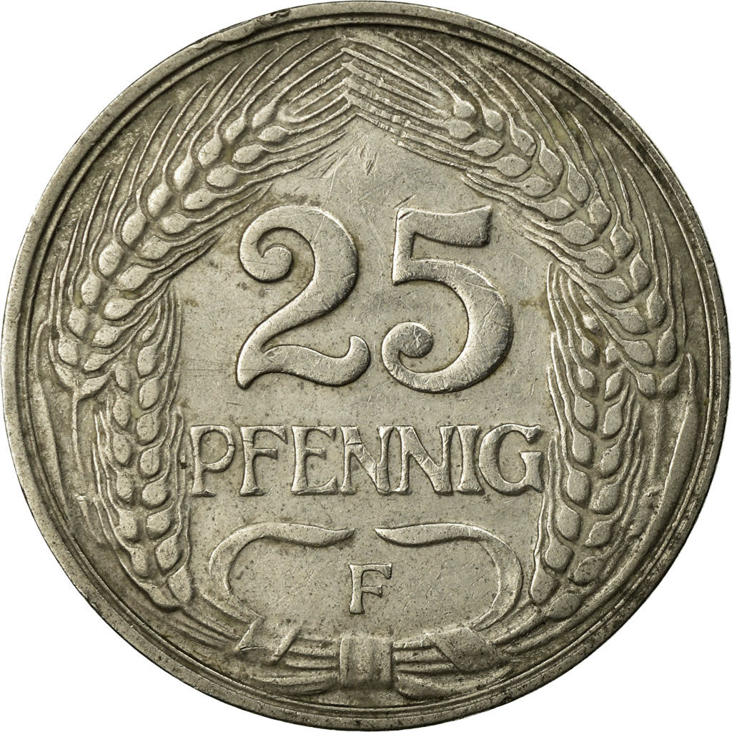 Coin, GERMANY - EMPIRE, Wilhelm II, 25 Pfennig, 1909, Stuttgart, EF(40-45)
