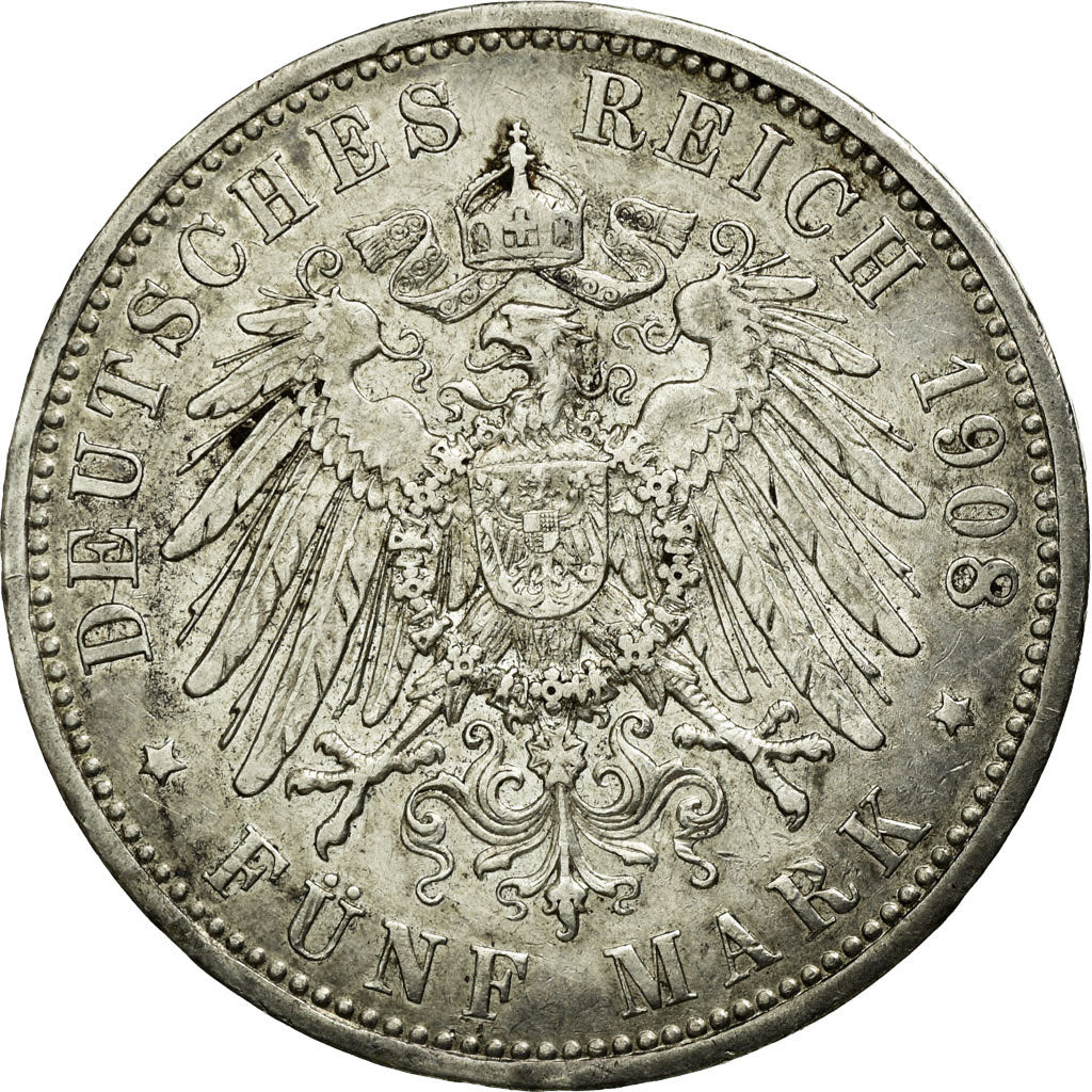 Coin, German States, PRUSSIA, Wilhelm II, 5 Mark, 1908, Berlin, EF(40-45)