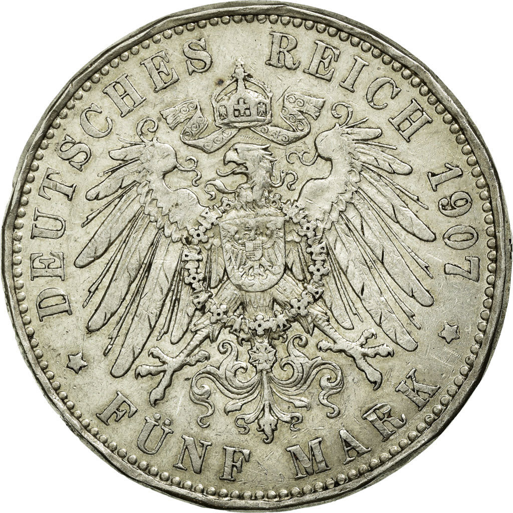 Coin, German States, PRUSSIA, Wilhelm II, 5 Mark, 1907, Berlin, EF(40-45)