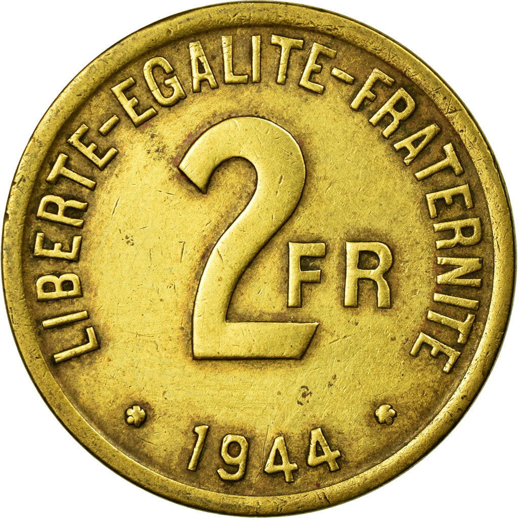 Coin, France, France Libre, 2 Francs, 1944, Philadelphia, VF(30-35), Brass