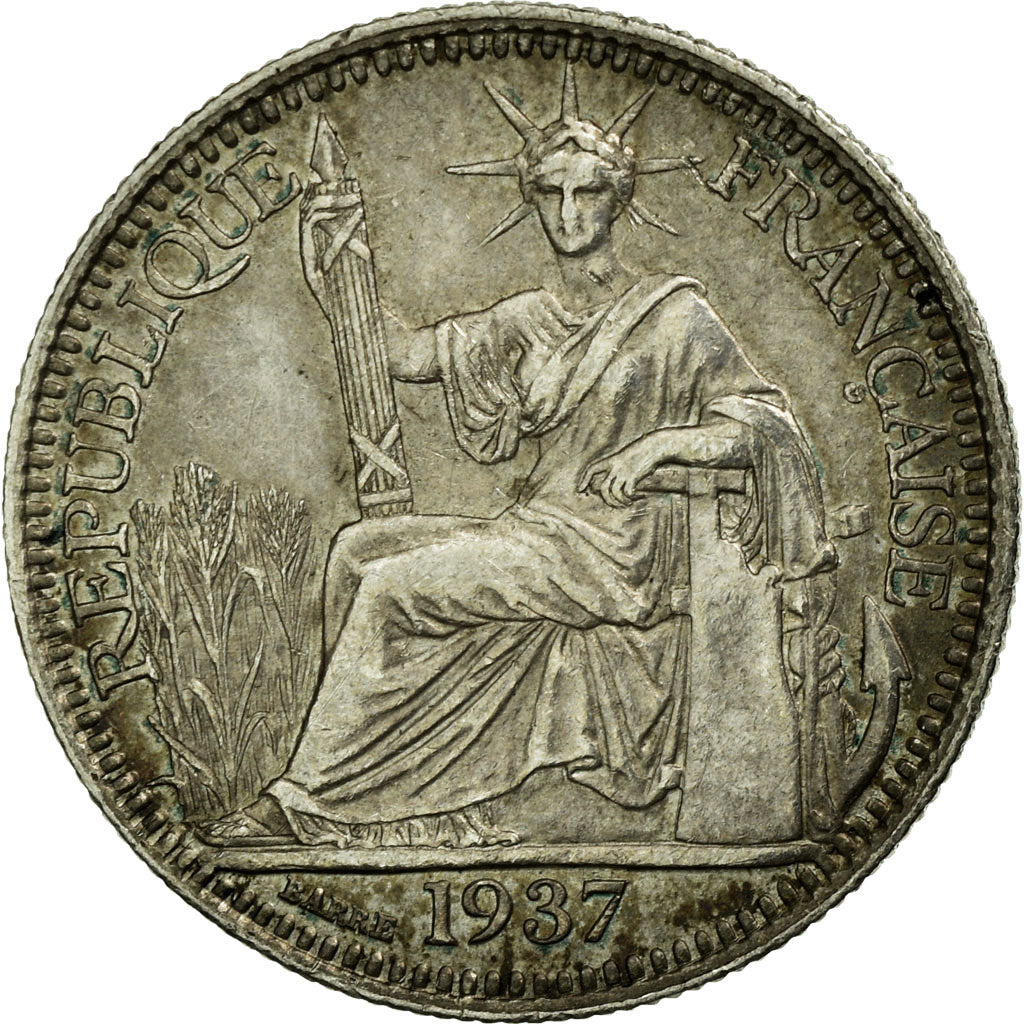 Coin, FRENCH INDO-CHINA, 10 Cents, 1937, Paris, EF(40-45), Silver, KM:16.2
