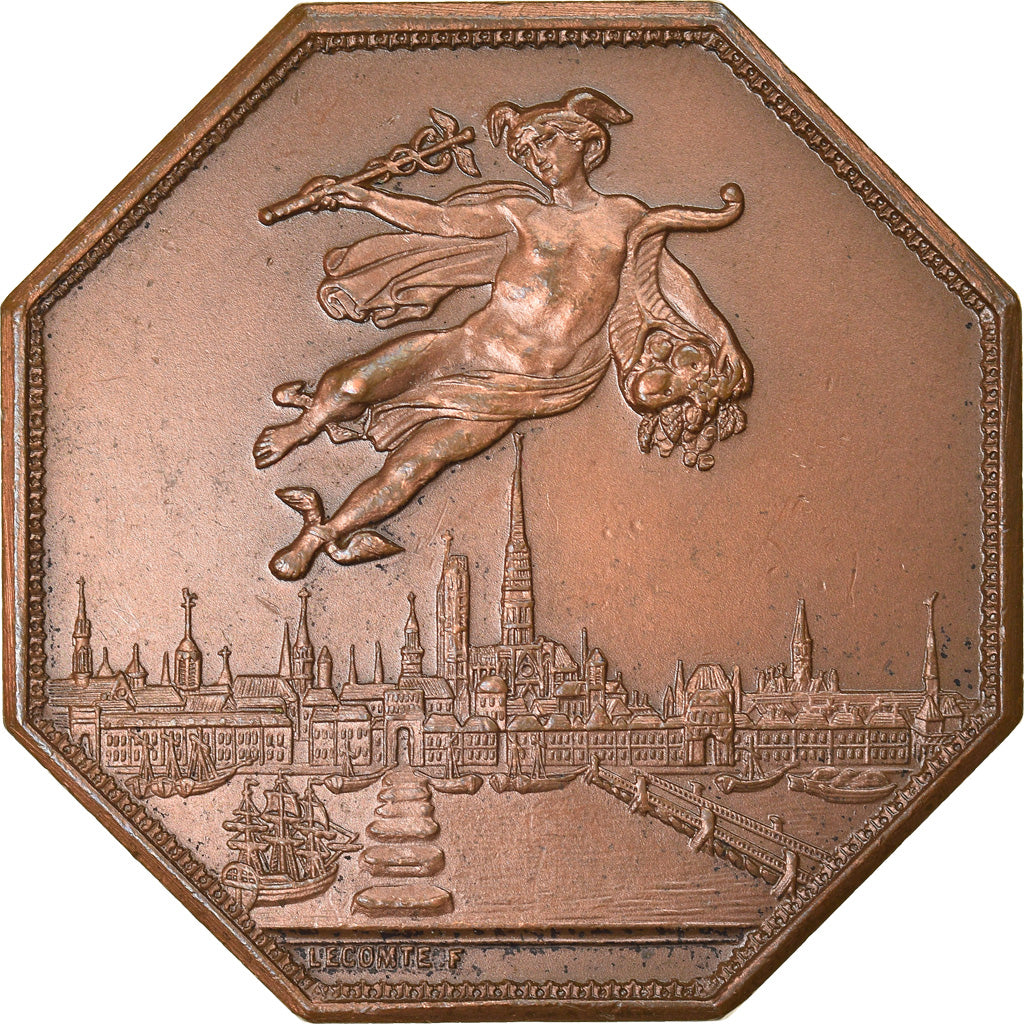 France, Token, Chambre de Commerce de Rouen, 1802, Lecomte, AU(55-58), Bronze