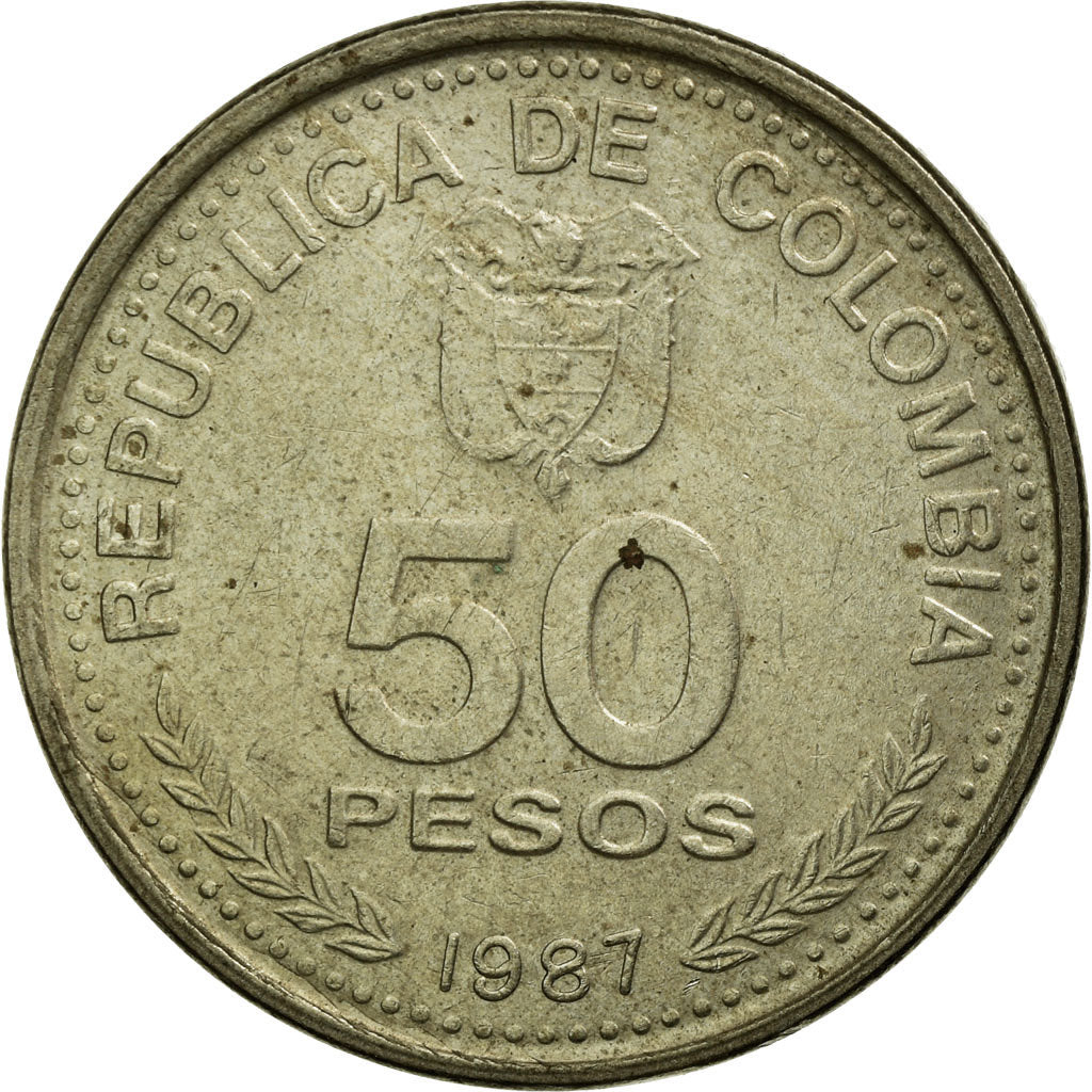 Coin, Colombia, 50 Pesos, 1987, EF(40-45), Copper-nickel, KM:272
