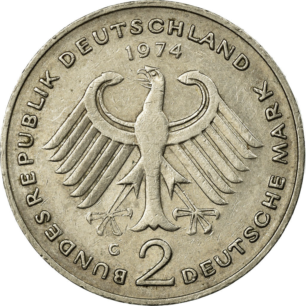 Coin, GERMANY - FEDERAL REPUBLIC, 2 Mark, 1974, Karlsruhe, EF(40-45)