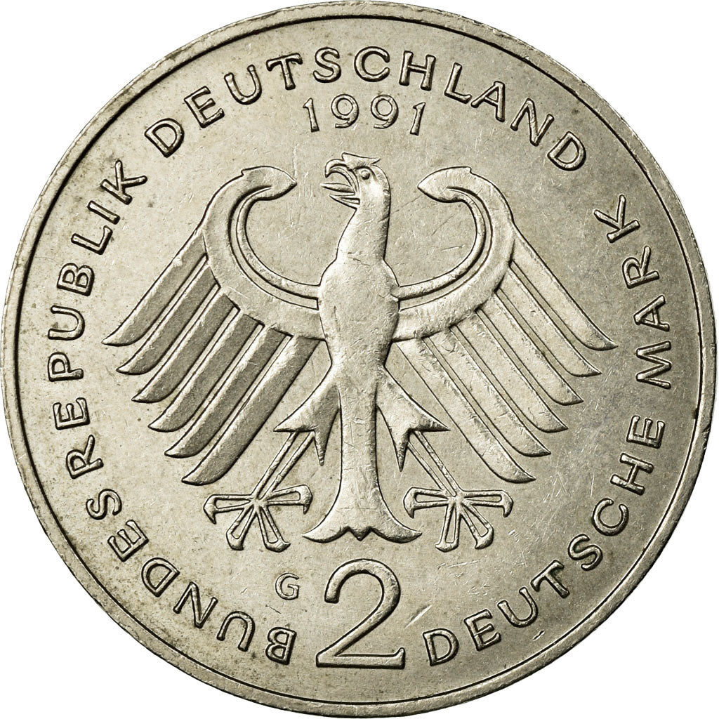 Coin, GERMANY - FEDERAL REPUBLIC, 2 Mark, 1991, Karlsruhe, EF(40-45)