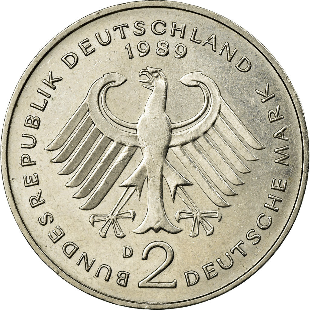 Coin, GERMANY - FEDERAL REPUBLIC, 2 Mark, 1989, Munich, AU(55-58), Copper-Nickel