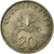 Coin, Singapore, 20 Cents, 1987, British Royal Mint, VF(30-35), Copper-nickel