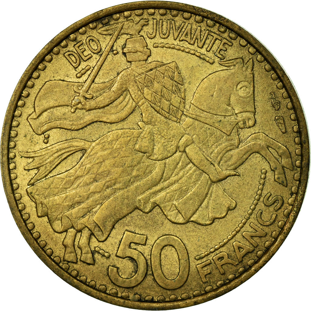 Münze, Monaco, Rainier III, 50 Francs, Cinquante, 1950, S, Aluminum-Bronze