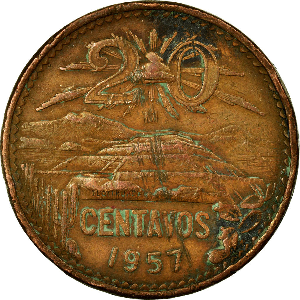 Coin, Mexico, 20 Centavos, 1957, Mexico City, EF(40-45), Bronze, KM:440