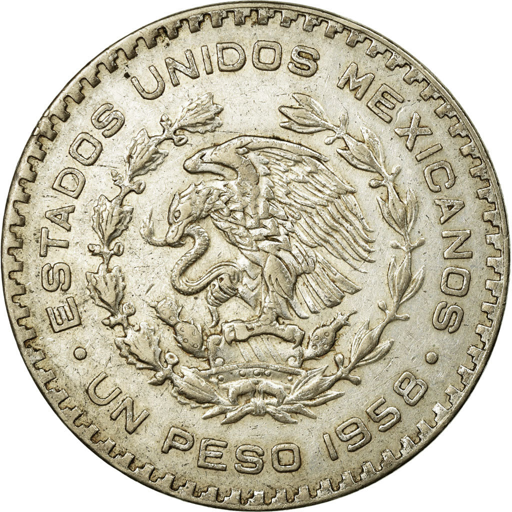 Coin, Mexico, Peso, 1958, Mexico City, EF(40-45), Silver, KM:459