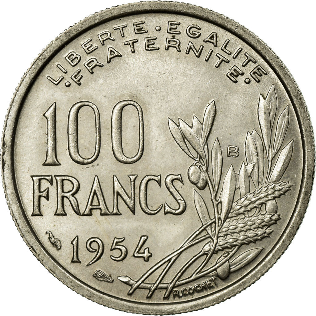 Moeda, França, Cochet, 100 Francs, 1954, Beaumont - Le Roger, AU(55-58)