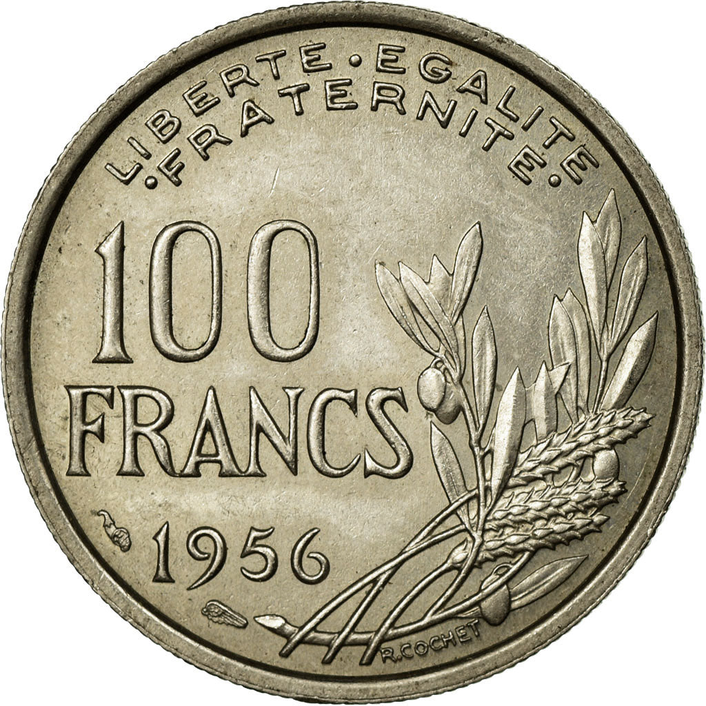 Moneta, Francja, Cochet, 100 Francs, 1956, EF(40-45), Miedź-Nikiel, KM:919.1
