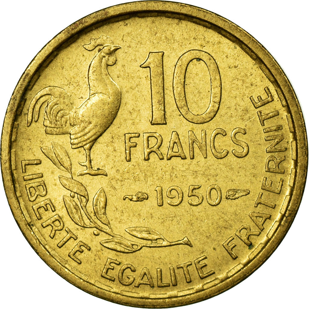 Moeda, França, Guiraud, 10 Francs, 1950, Paris, EF(40-45), Alumínio-Bronze