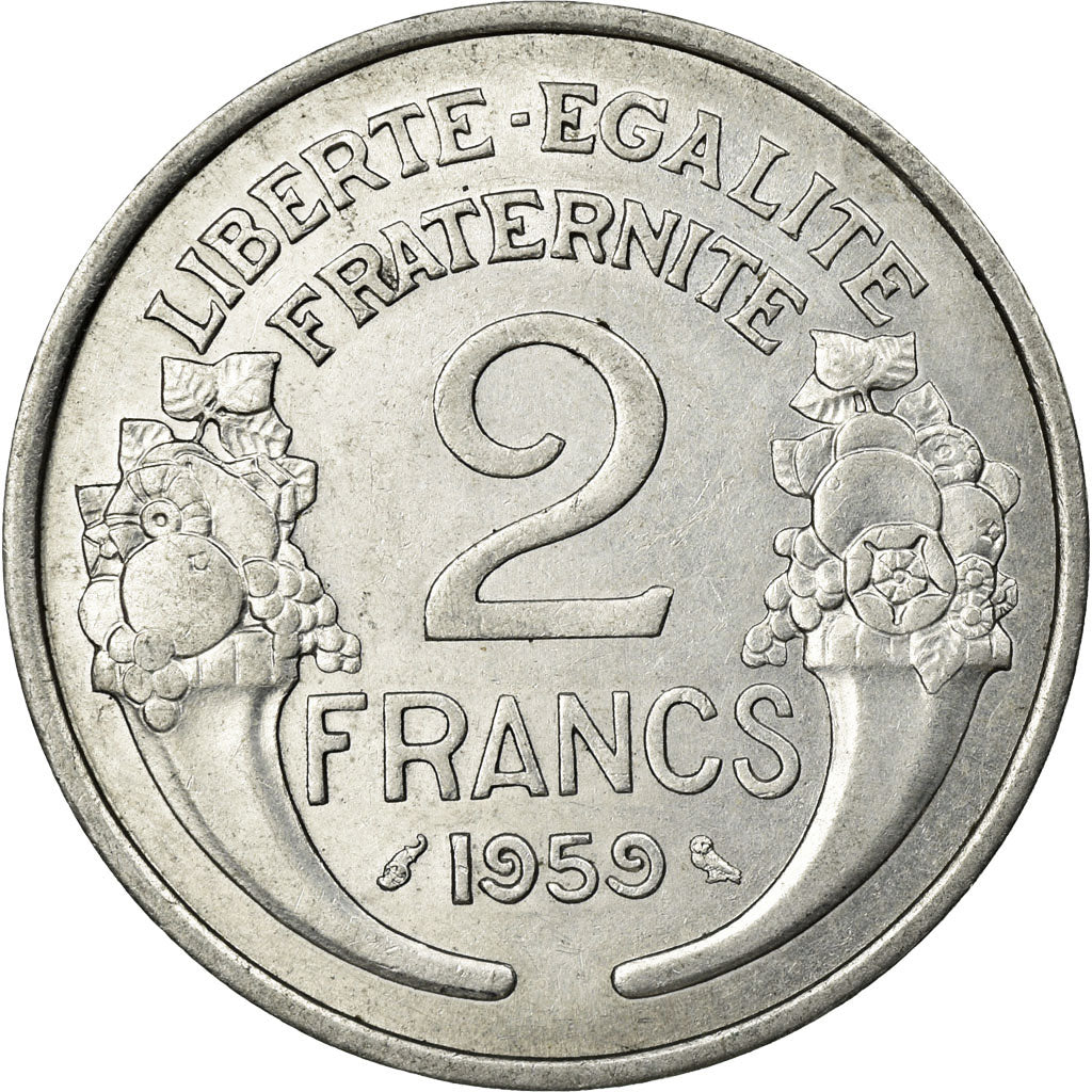 Moneda, Francia, Morlon, 2 Francs, 1959, Paris, MBC, Aluminio, KM:886a.1