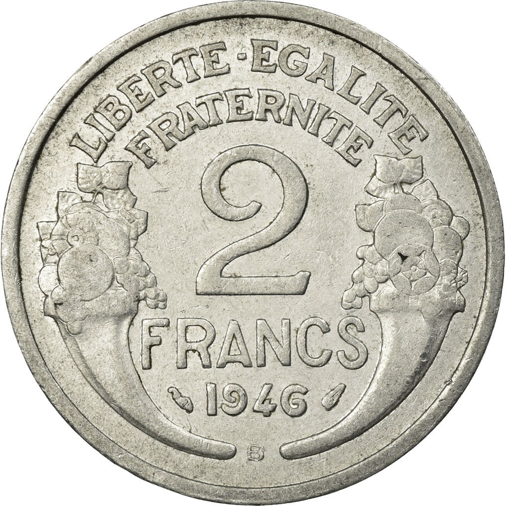 Munten, Frankrijk, Morlon, 2 Francs, 1946, Beaumont - Le Roger, ZF, Aluminium