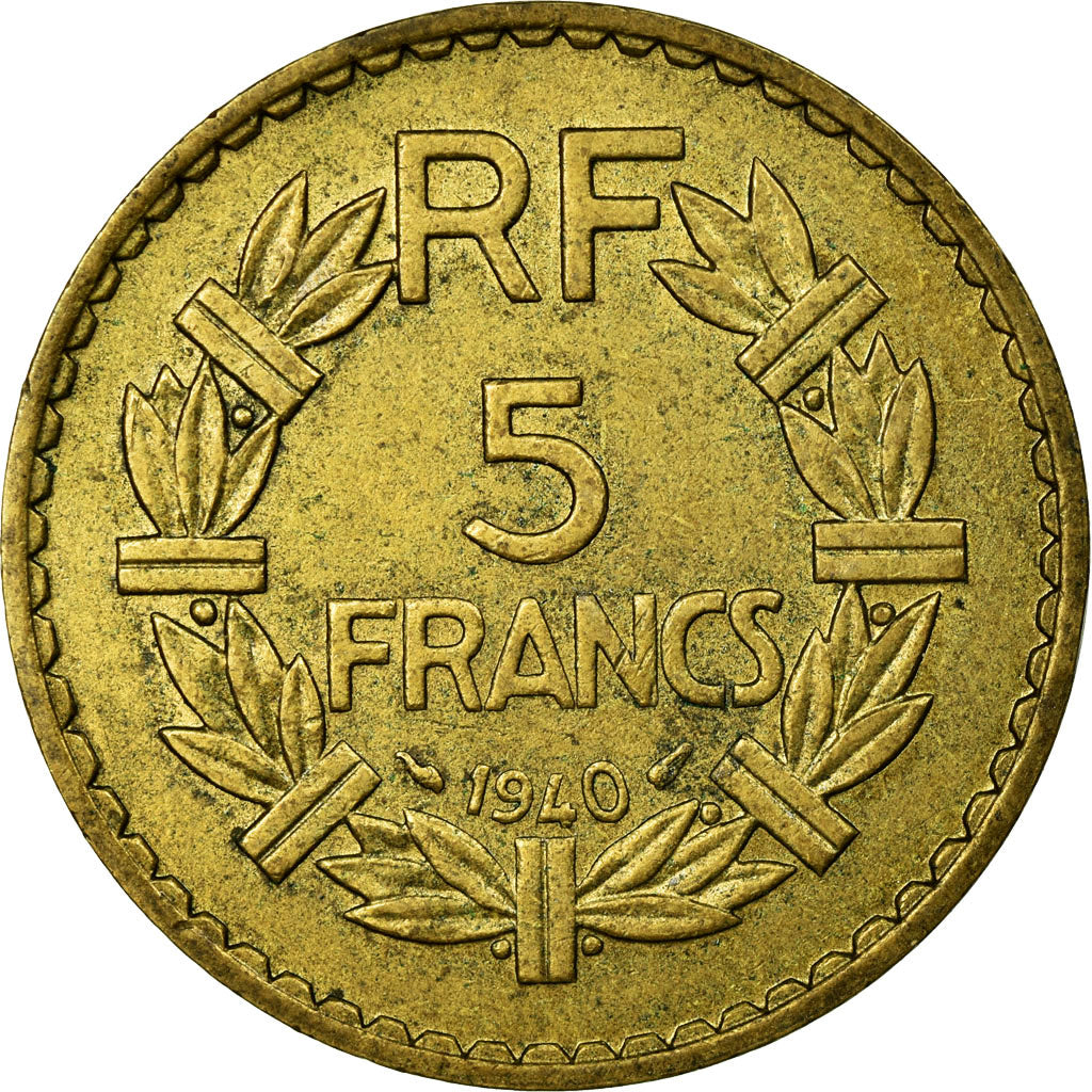 Moneda, Francia, Lavrillier, 5 Francs, 1940, Paris, BC+, Aluminio - bronce