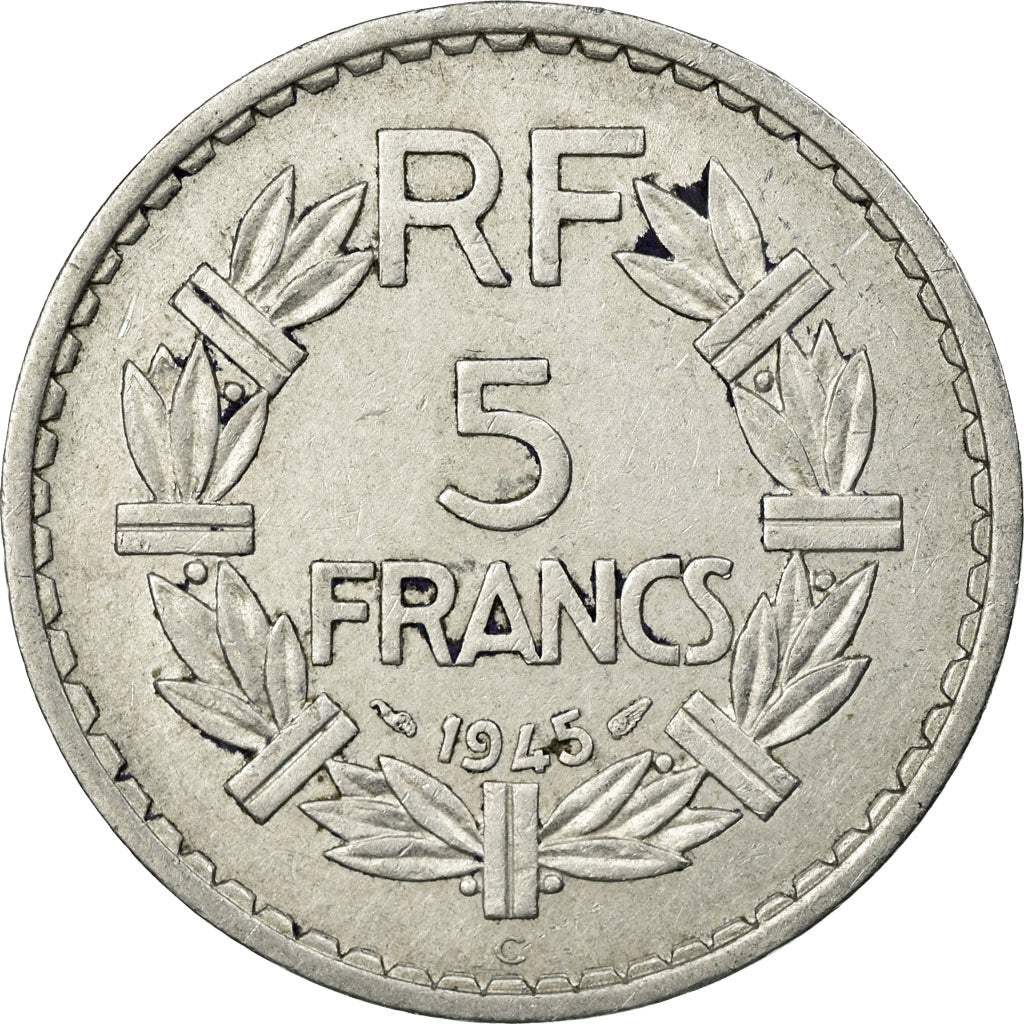 Coin, France, Lavrillier, 5 Francs, 1945, Castelsarrasin, EF(40-45), Aluminum