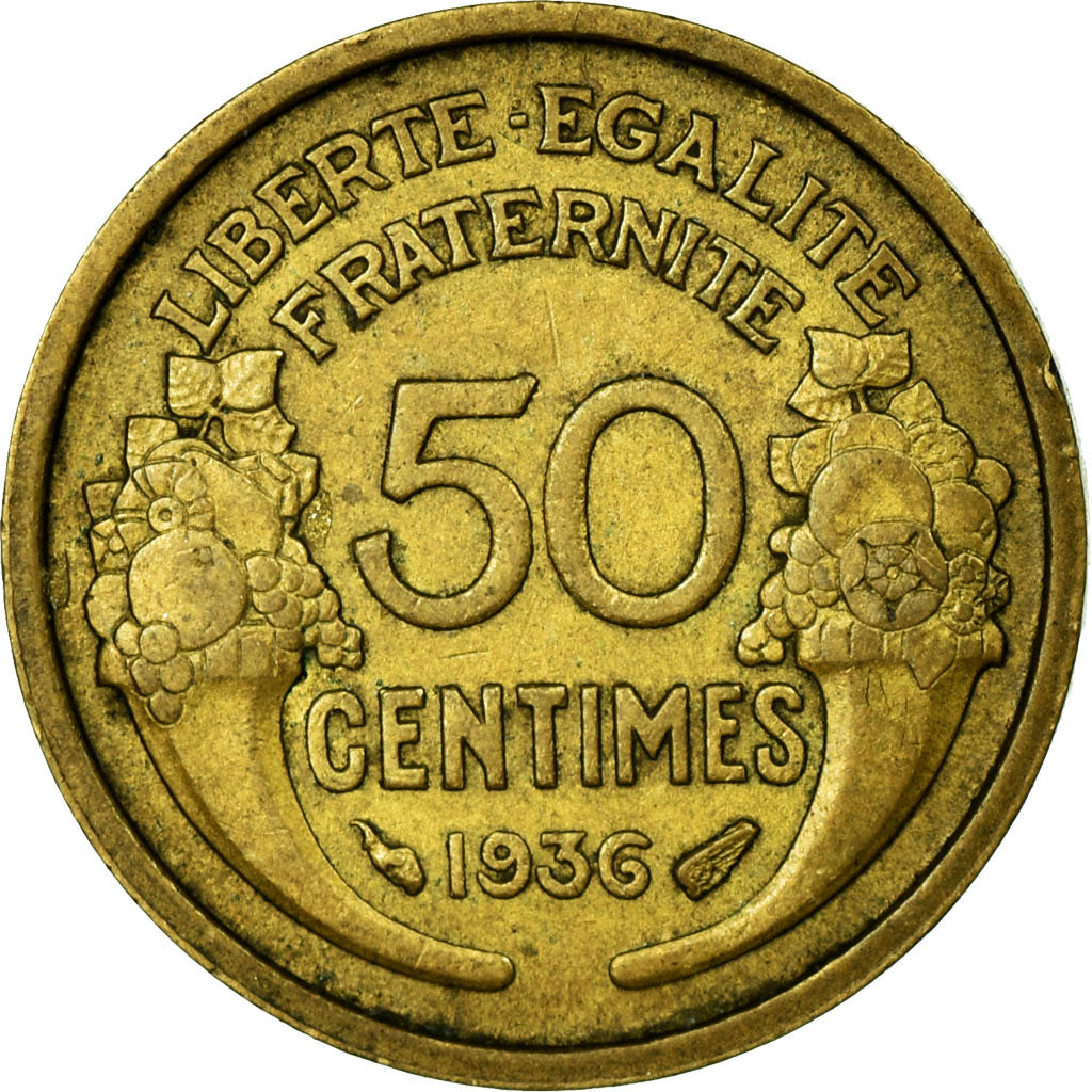Coin, France, Morlon, 50 Centimes, 1936, Paris, VF(20-25), Aluminum-Bronze