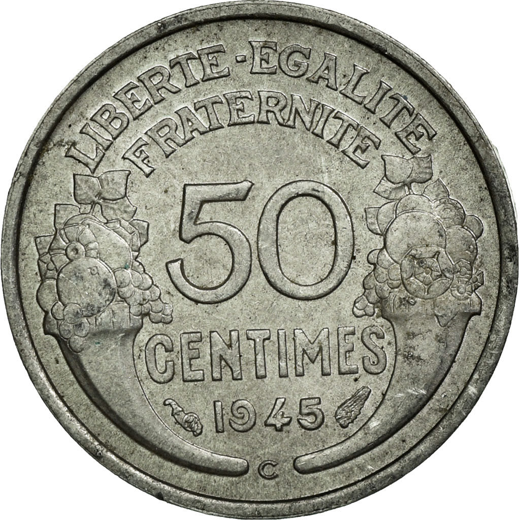Coin, France, Morlon, 50 Centimes, 1945, Castelsarrasin, EF(40-45), Aluminum