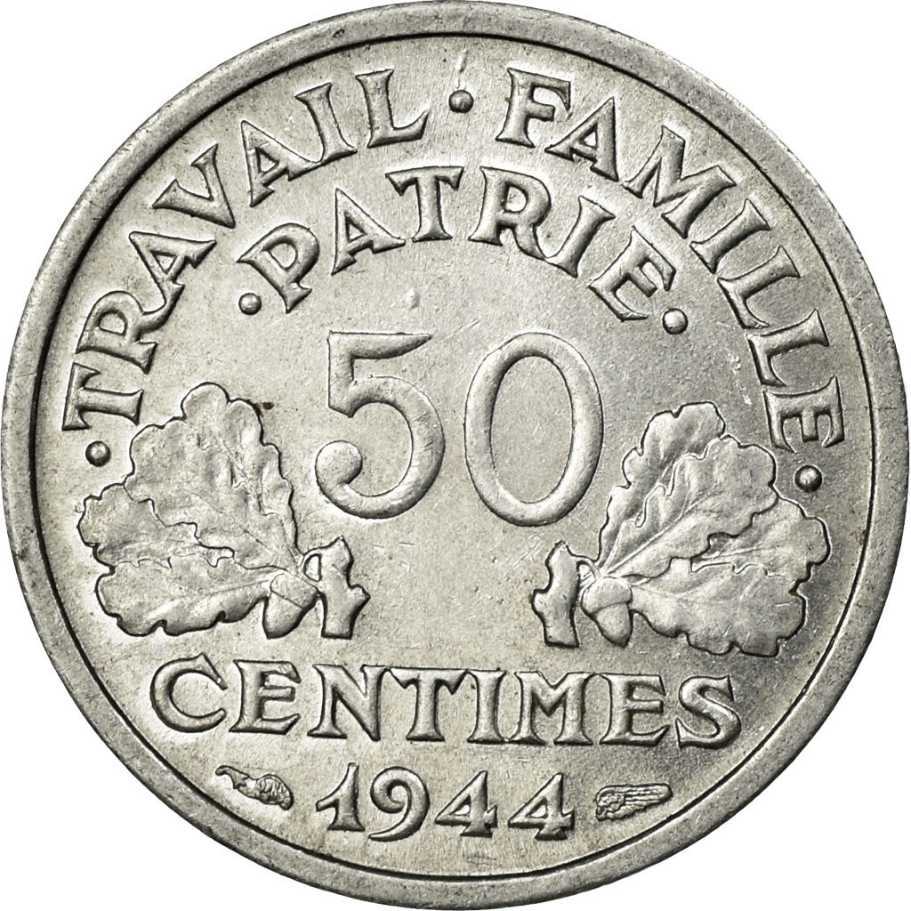 Coin, France, Bazor, 50 Centimes, 1944, Castelsarrasin, MS(63), Aluminum