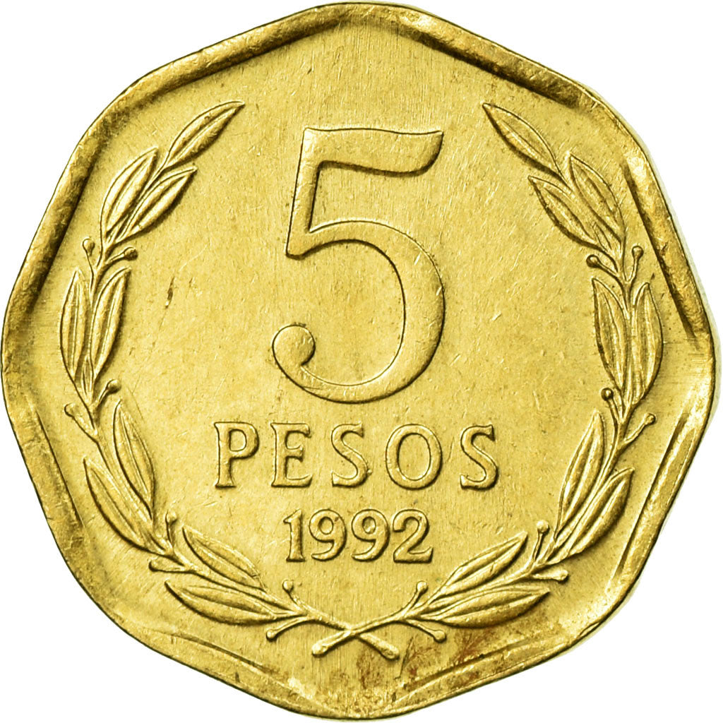 Coin, Chile, 5 Pesos, 1992, Santiago, EF(40-45), Aluminum-Bronze, KM:229