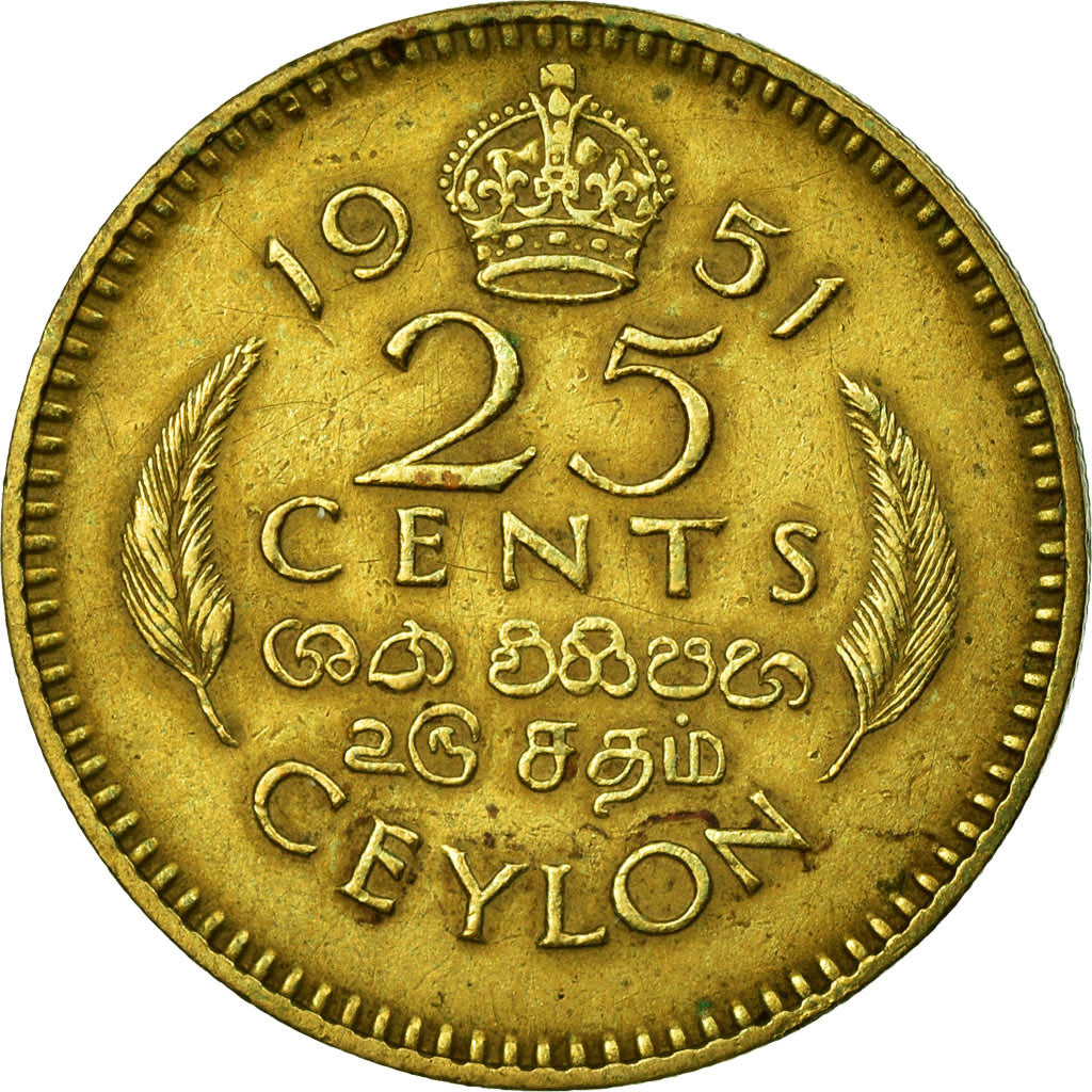 Monnaie, Ceylon, George VI, 25 Cents, 1951, TTB, Nickel-brass, KM:122