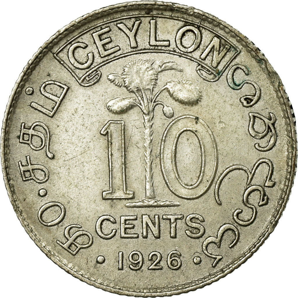 Coin, Ceylon, George V, 10 Cents, 1926, EF(40-45), Silver, KM:104a