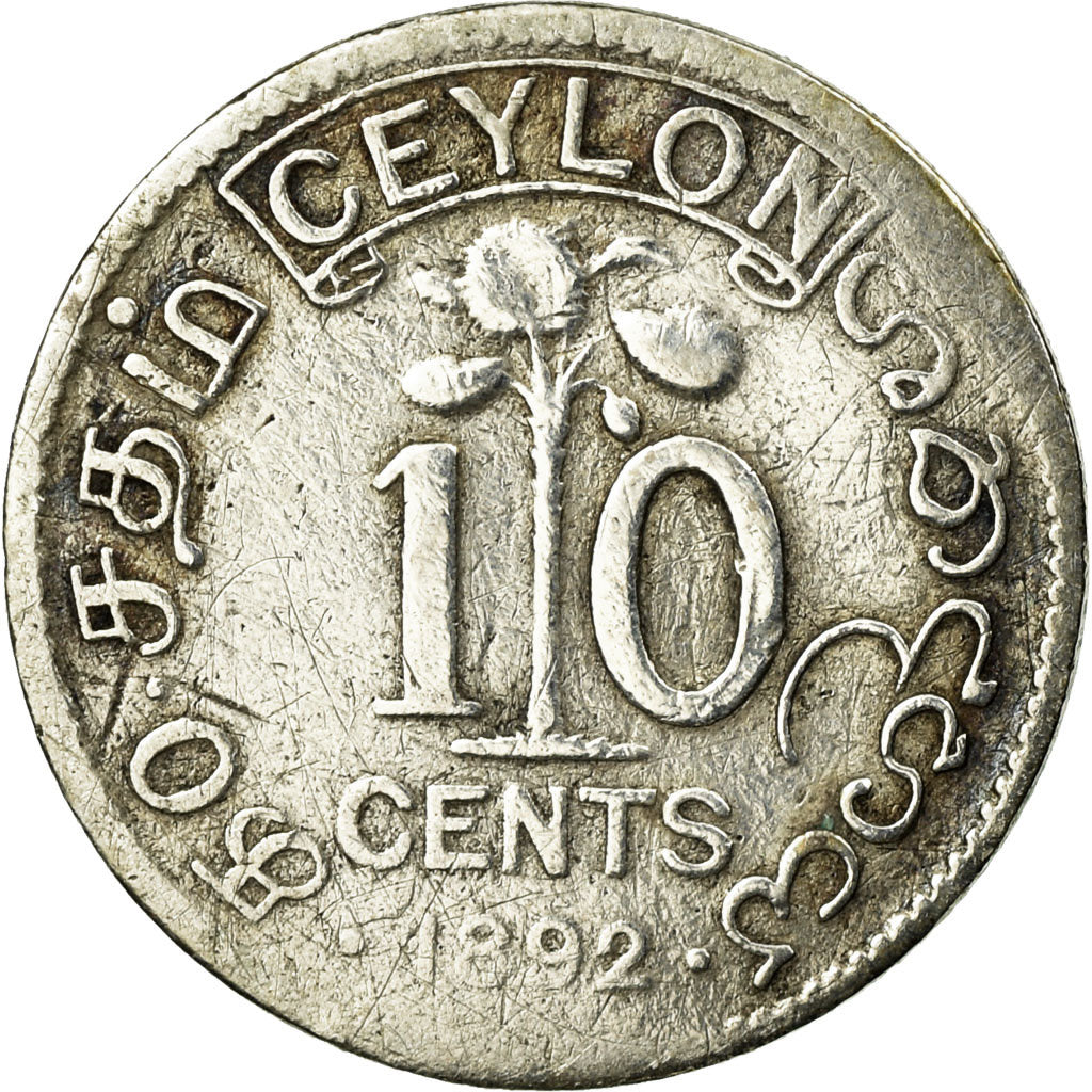 Coin, Ceylon, Victoria, 10 Cents, 1892, VF(20-25), Silver, KM:94