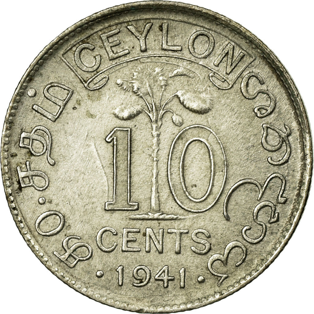 Coin, Ceylon, George VI, 10 Cents, 1941, EF(40-45), Silver, KM:112