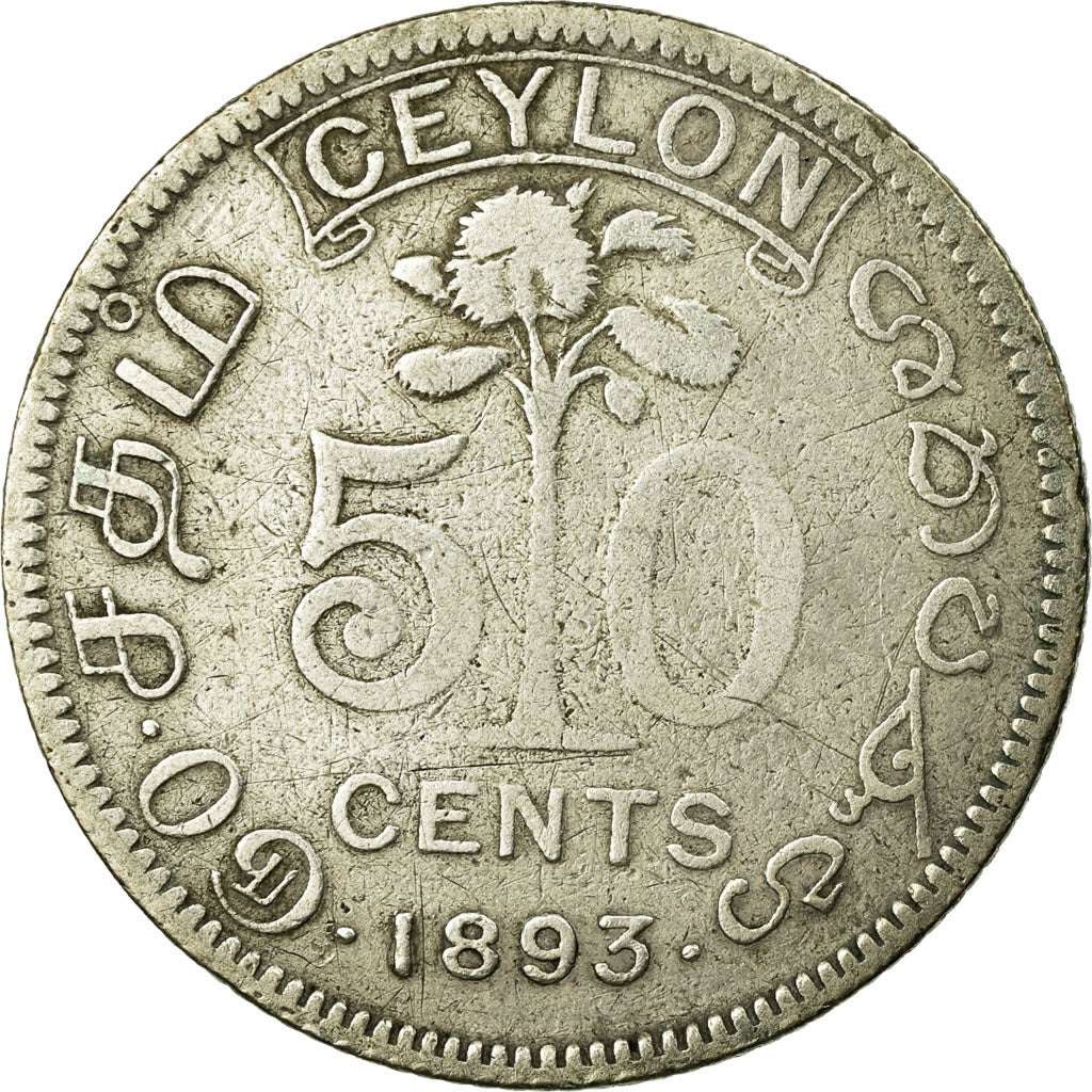Coin, Ceylon, Victoria, 50 Cents, 1893, VF(20-25), Silver, KM:96
