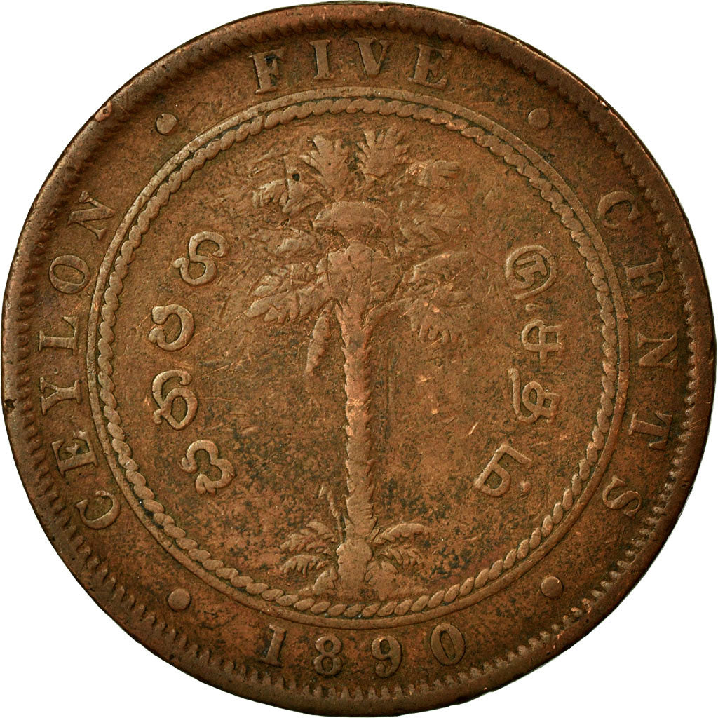 Coin, Ceylon, Victoria, 5 Cents, 1890, VF(20-25), Copper, KM:93