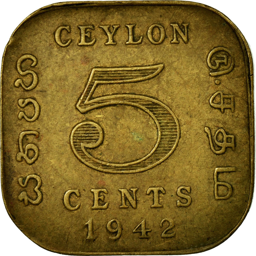 Coin, Ceylon, George VI, 5 Cents, 1942, EF(40-45), Nickel-brass, KM:113.1