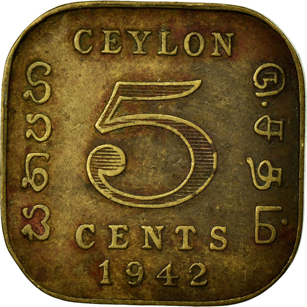 Coin, Ceylon, George VI, 5 Cents, 1942, VF(30-35), Nickel-brass, KM:113.1