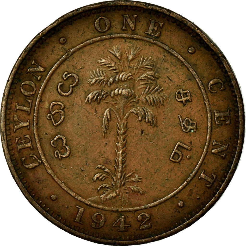 Coin, Ceylon, George VI, Cent, 1942, VF(30-35), Copper, KM:111