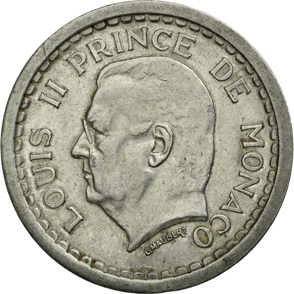 Coin, Monaco, Louis II, 2 Francs, Undated (1943), Poissy, VF(30-35), Aluminum