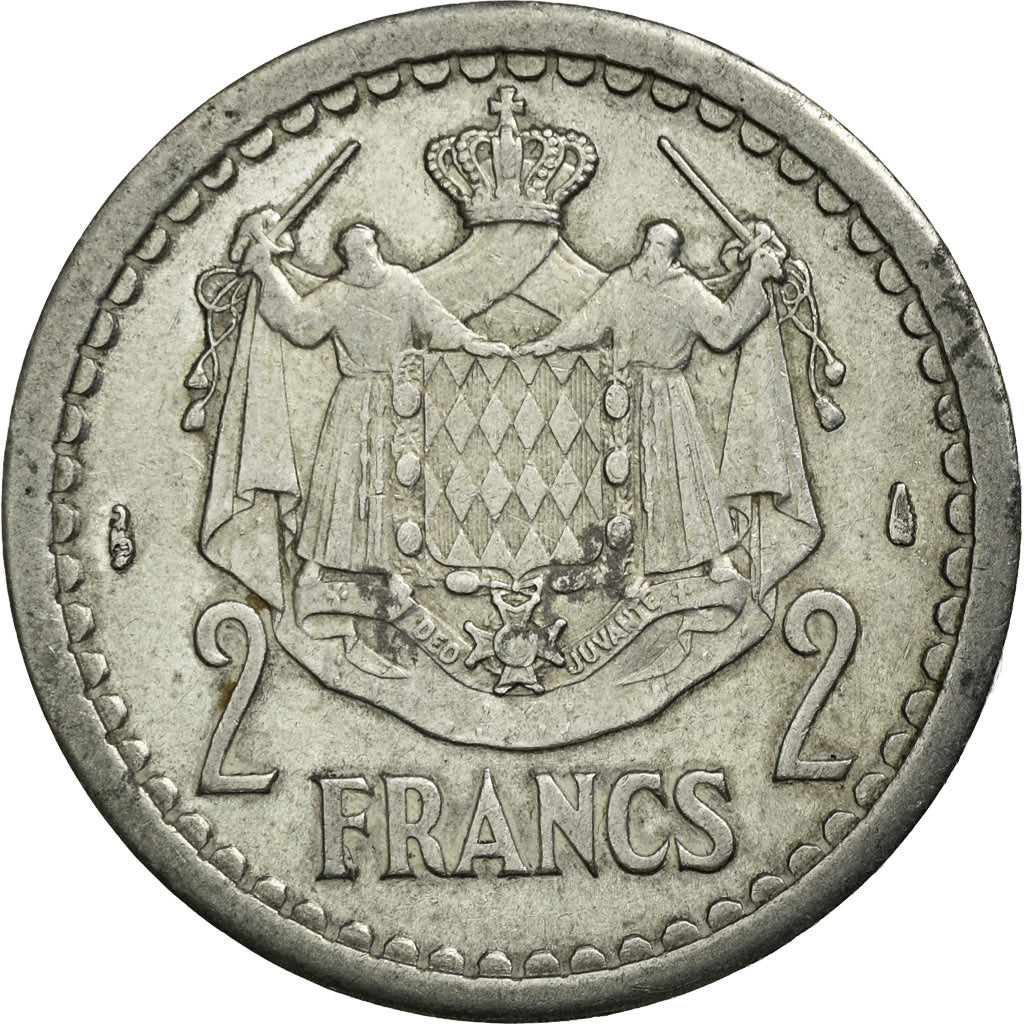 Coin, Monaco, Louis II, 2 Francs, Undated (1943), Poissy, VF(30-35), Aluminum