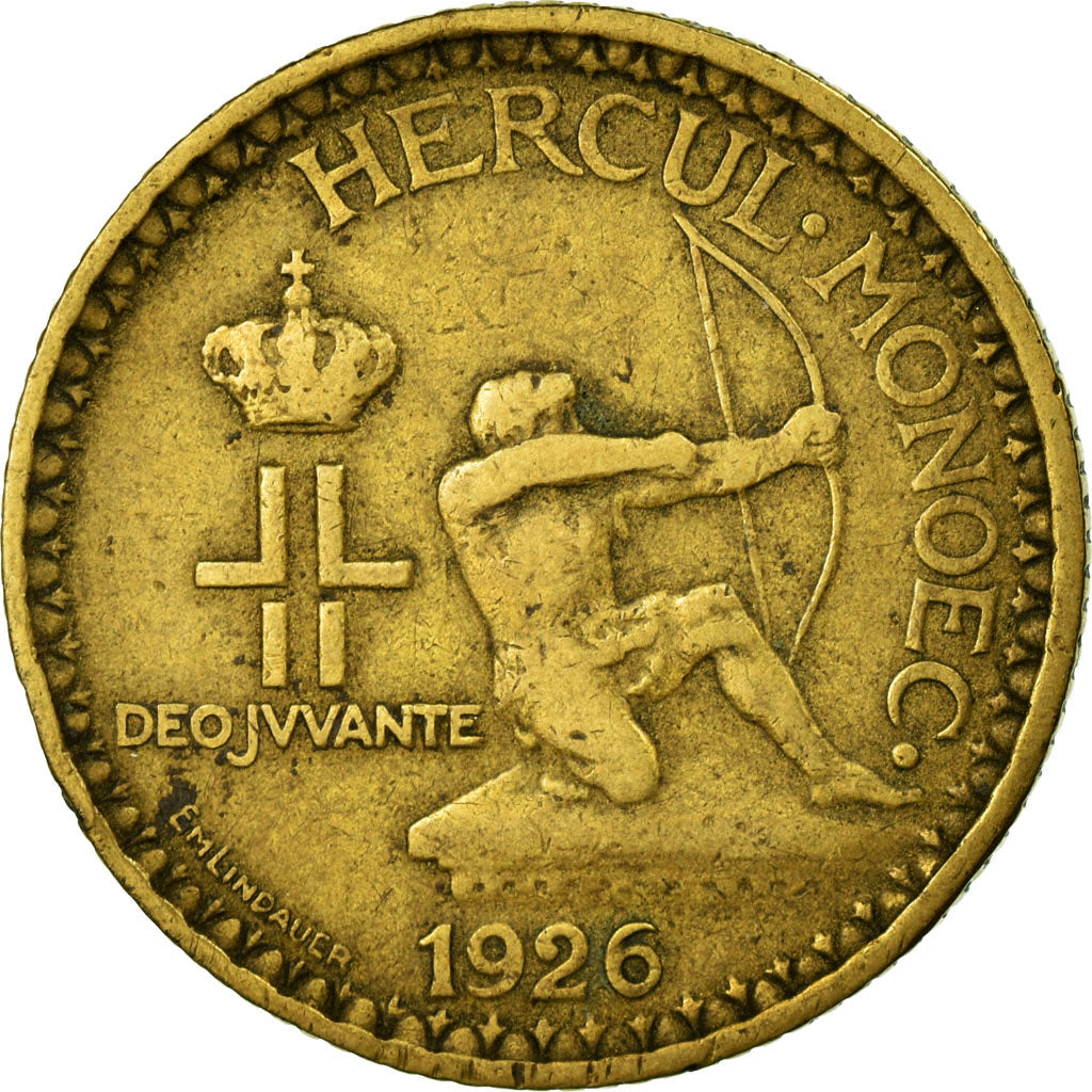 Coin, Monaco, Louis II, 2 Francs, 1926, Poissy, VF(30-35), Aluminum-Bronze