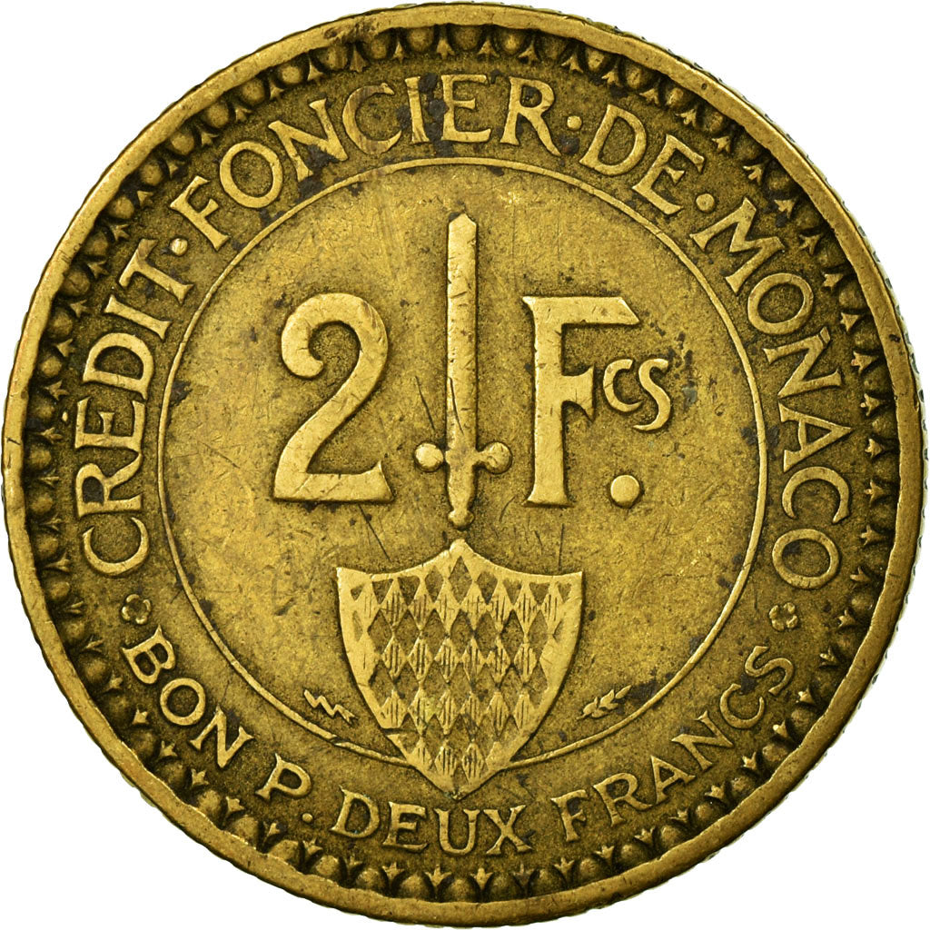 Coin, Monaco, Louis II, 2 Francs, 1926, Poissy, VF(30-35), Aluminum-Bronze